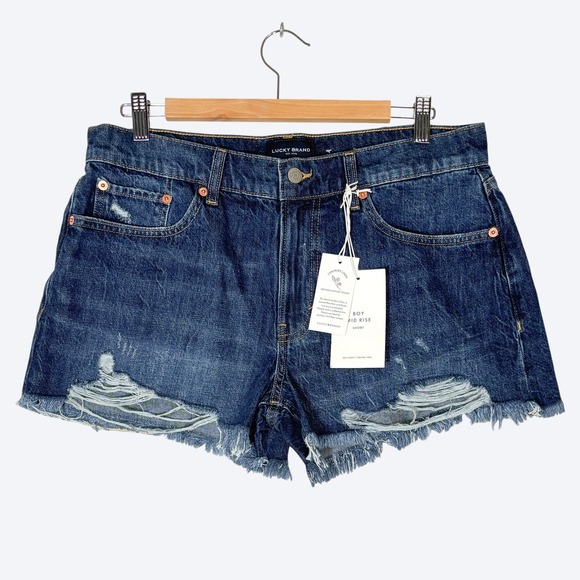 Lucky Brand NEW Womens 10/30 Boy Mid Rise Distressed Denim Cutoff Shorts $98 - Picture 1 of 7